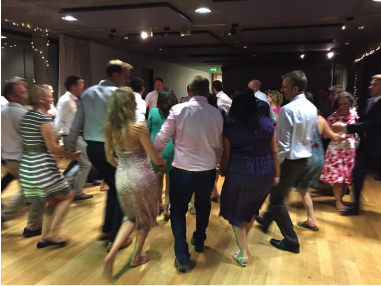 Ceilidh dancing at a wedding - the guests learn the steps to the Dashing White Sergeant